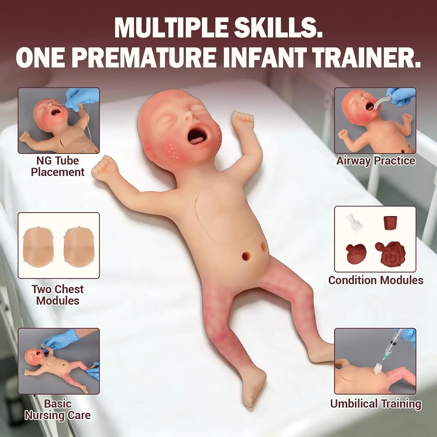 Ultrassist Premature Infant Nursing Trainer Kit Simulate Intubation BVM Ventilation NG Tube Placement Umbilical Infusion Practic