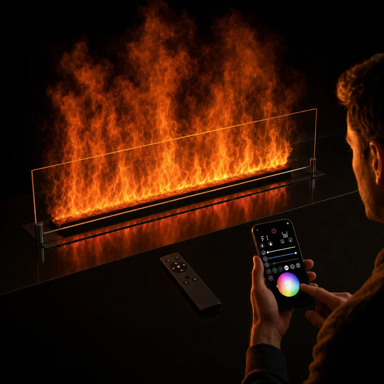 Ultrasonic Water Flame Modern Water Mist Fireplace with LED Simulated Flame Built In Electric Fire Place for Home Hotel Villa