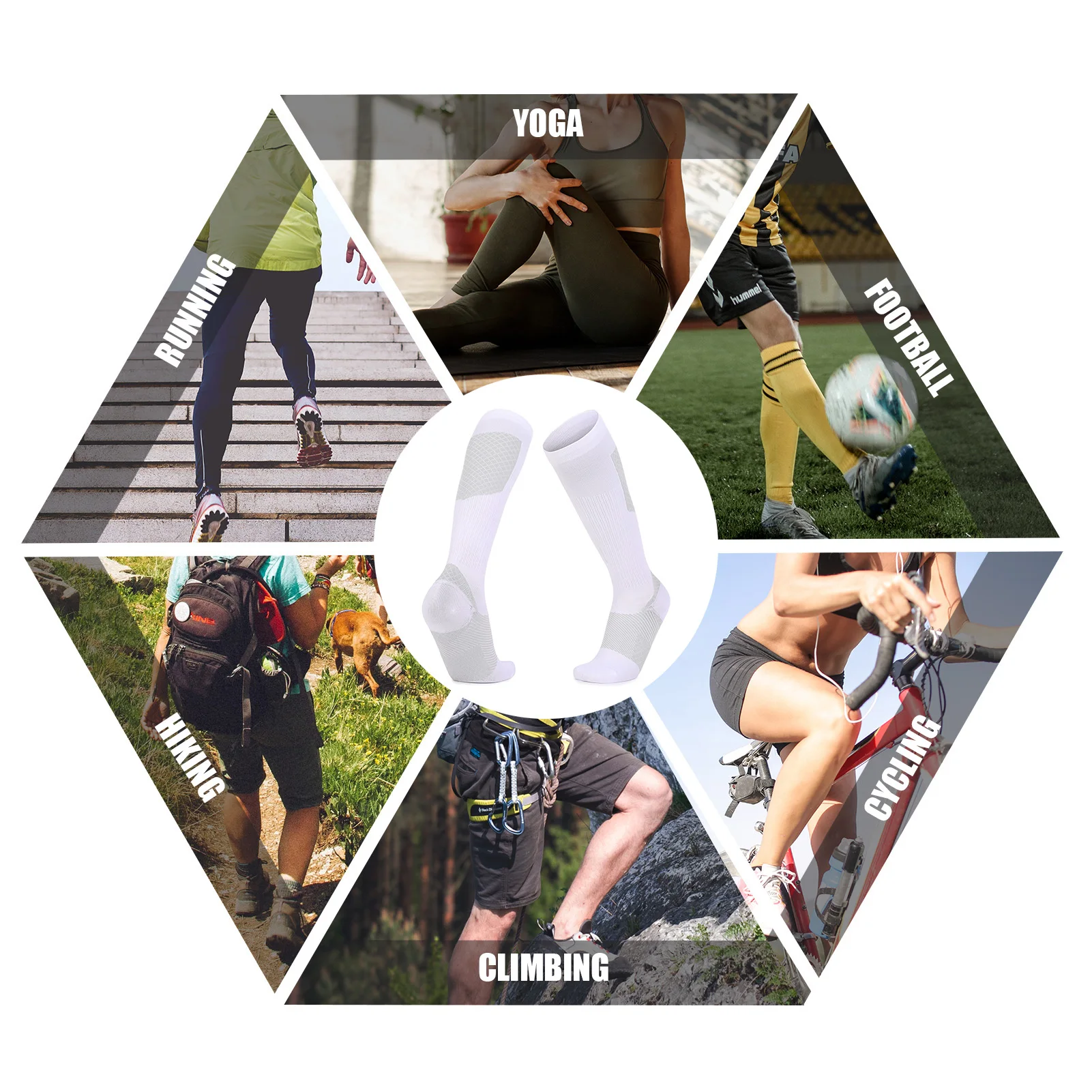 جوارب رياضية فوق الساق للجري وركوب الدراجات والمشي لمسافات طويلة، جوارب رياضية للجنسين للبالغين من النايلون المرقعة كاجوال #5