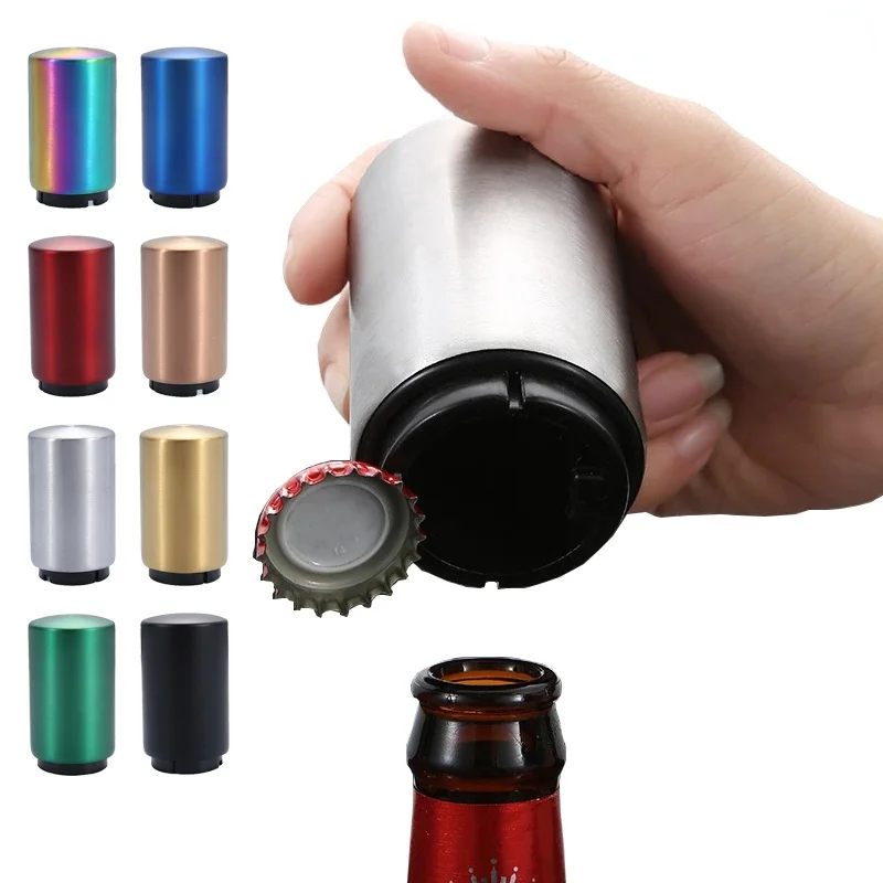 

Stainless Steel Beer Bottle Opener Creative Kitchen Tool Accessories Magnetic Automatic Press Lid Opener Portable Bar Gadgets