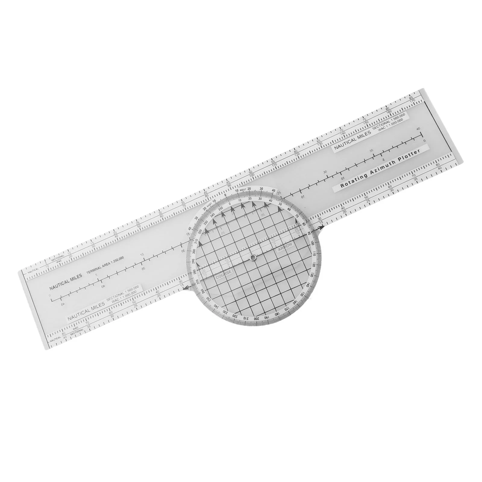 1pc Aviation Aircraft Navigation Plotter 360 Degrees Rotating Aviation Plotter Slide Ruler ABS Transparent