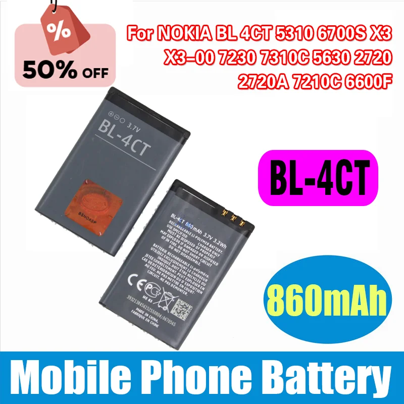 BL-4CT بطارية الهاتف لنوكيا BL 4CT 5310 6700S X3 X3-00 7230 7310C 5630 2720 2720A 7210C 6600F 860mah بطارية المحمول