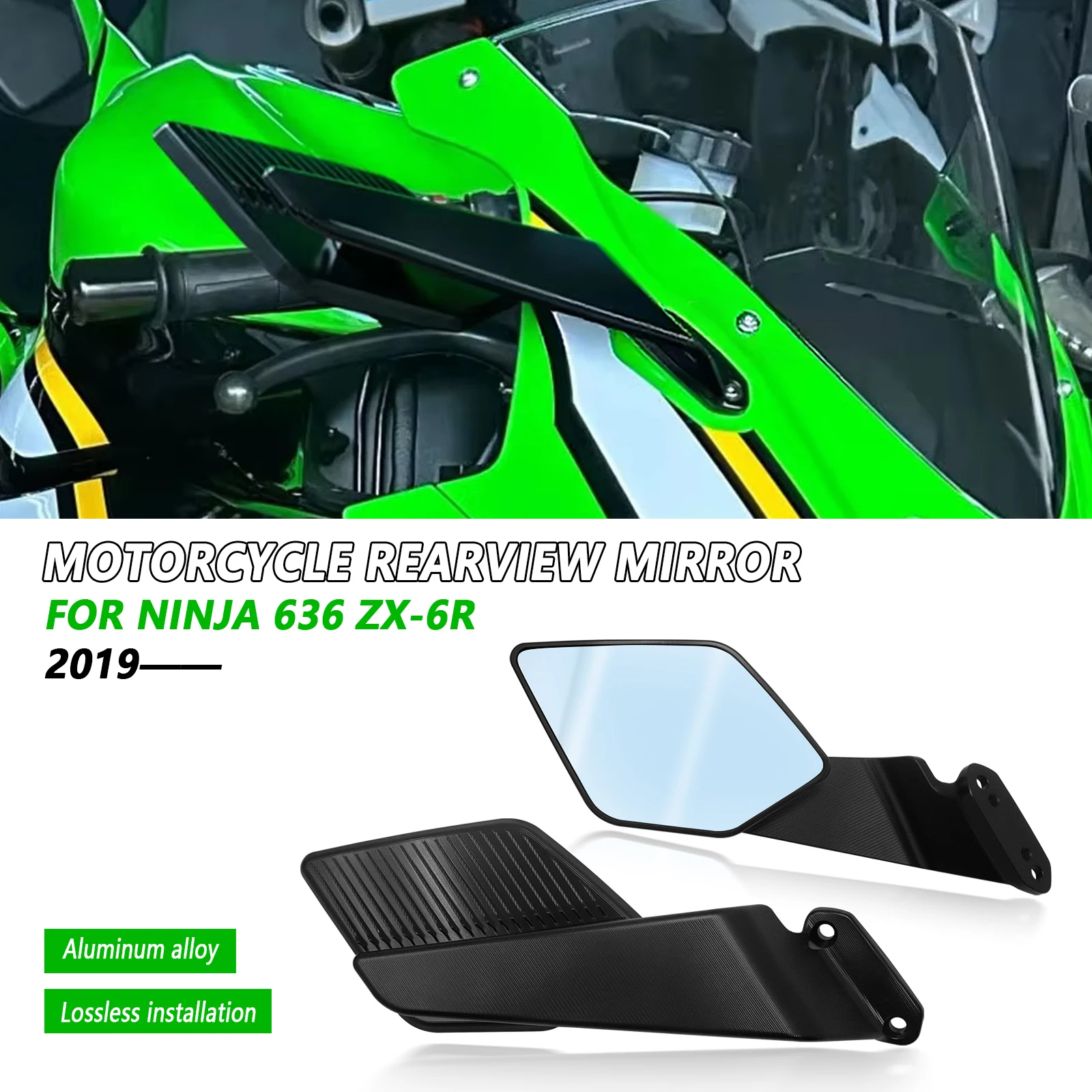 Motorcycle Fixed Wing Mirrors Adjustable Rotate Rear View Mirrors blade-shaped rearview mirror For NINJA 636 ZX6R 2019-2025