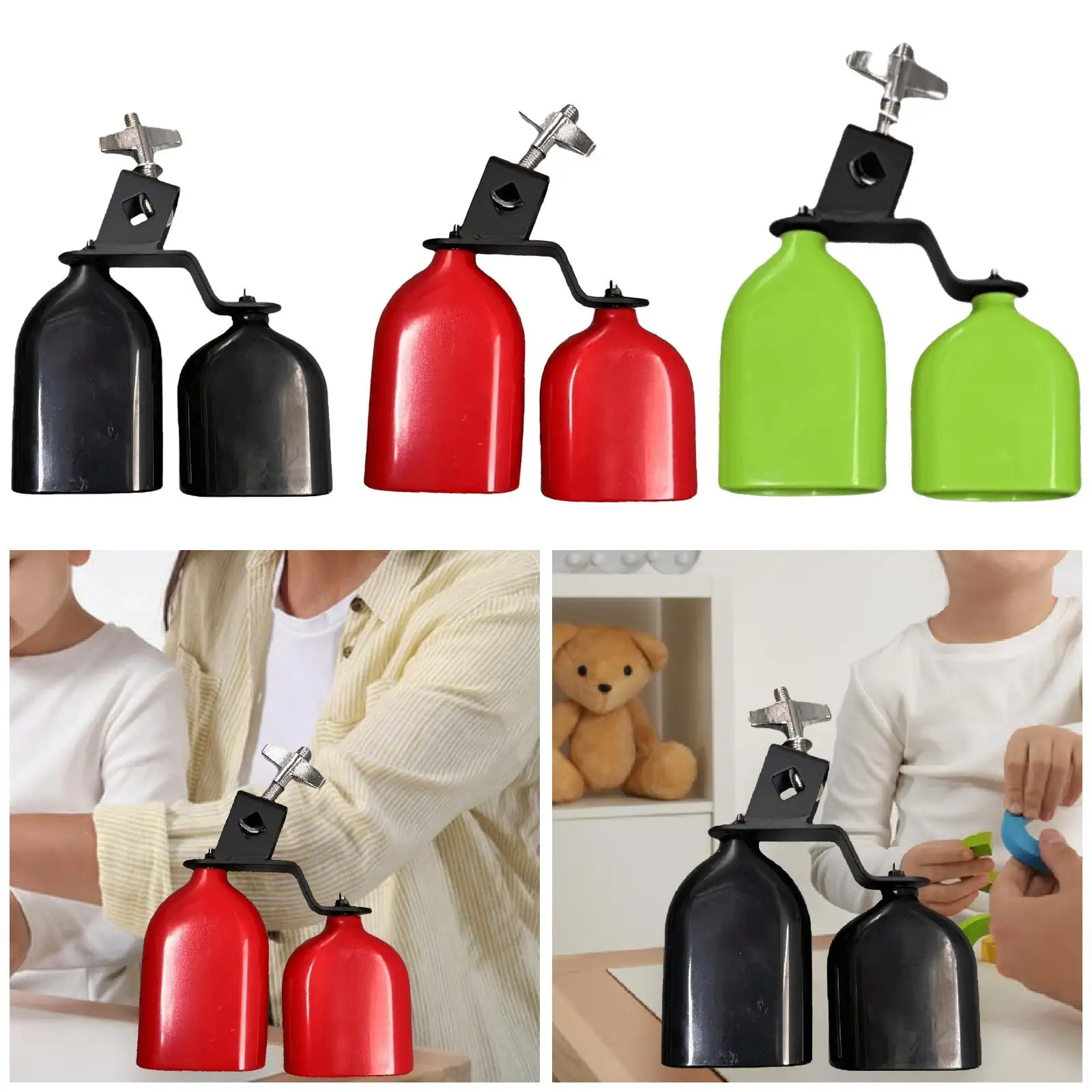 Percussion Cowbell Metal Mount Hand Bell Musical Instrument Double Tone Drum Bell for School Concerts Performance