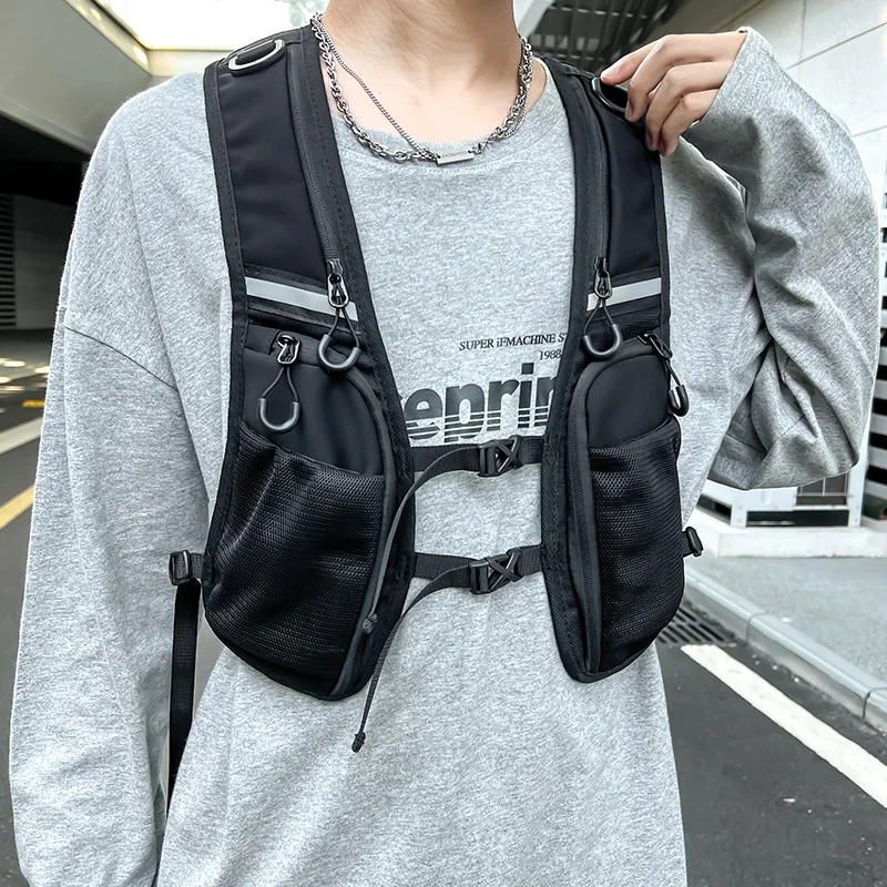 Reflective Design Chest Rig Bag for Men Hip-hop Streetwear Tactical Vest Backpacks Unisex Multi-pockets Storage Chest Bags