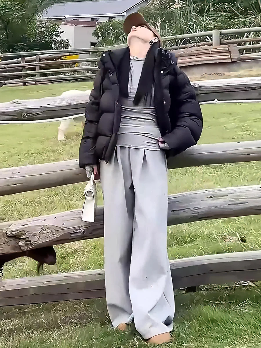 เสื้อแจ็คเก็ตผู้หญิงสีขาวแบบมีฮู้ด  ผ้าขนเป็ด  แบบมีเชือกผูก  ให้ความอบอุ่น  แฟชั่น  เสื้อคลุมฤดูหนาว  สำหรับเดินทาง  รุ่นใหม่ล่าสุด  ปี 2024