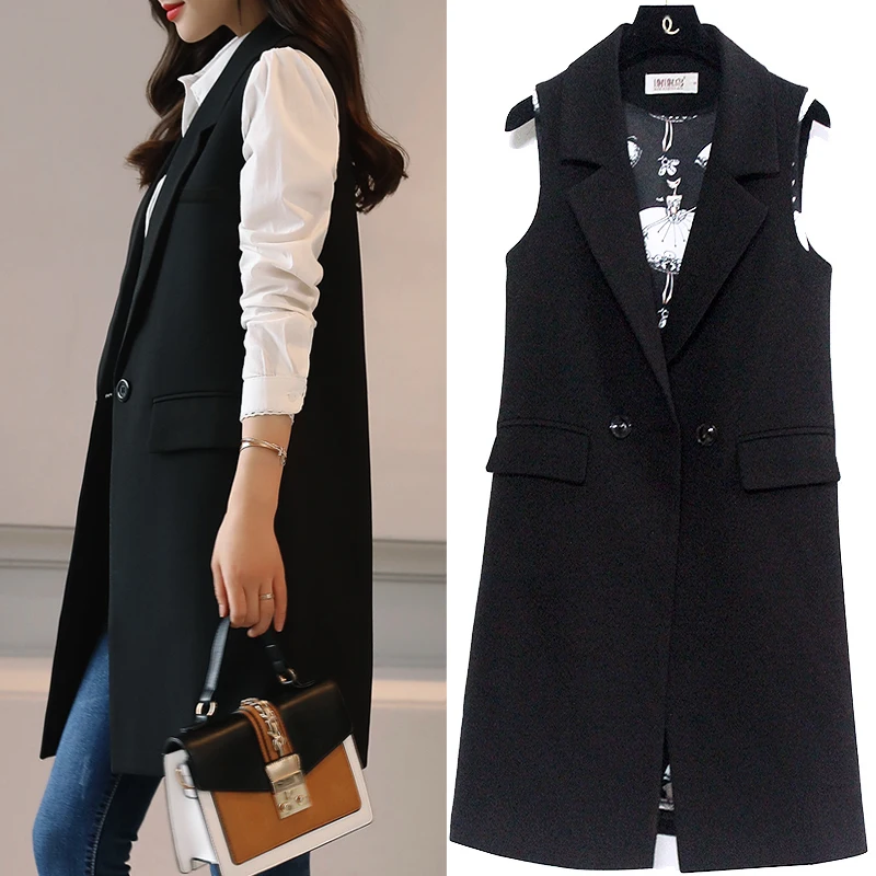 Fashion British Style Slim Sleeveless Vest Women's Large Size Suits Vest Spring and Autumn Vest Long Section of The Jacket