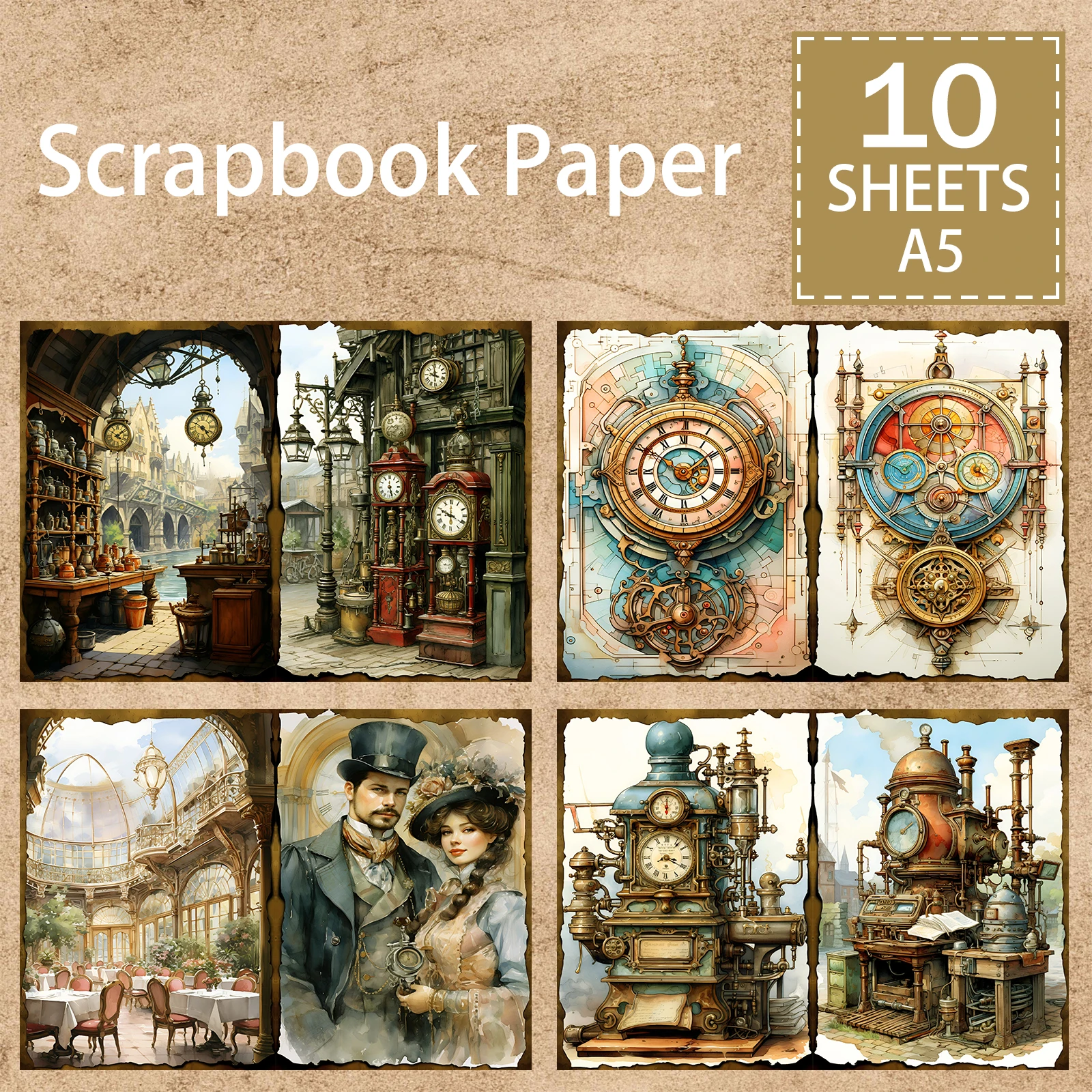 10 Sheets A5 Size Retro Features Pendulum Background Vintage Grunge Journal Planning Scrapbooking