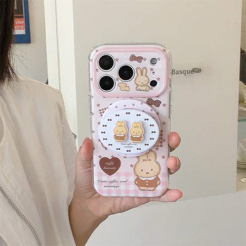 Kawaii Bread Miffy Rabbit Magnetic Phone Case for iPhone 16 17 Pro Max 15 16 Pro 17 15 Pro Funda With Magsafe Stand Cute Case