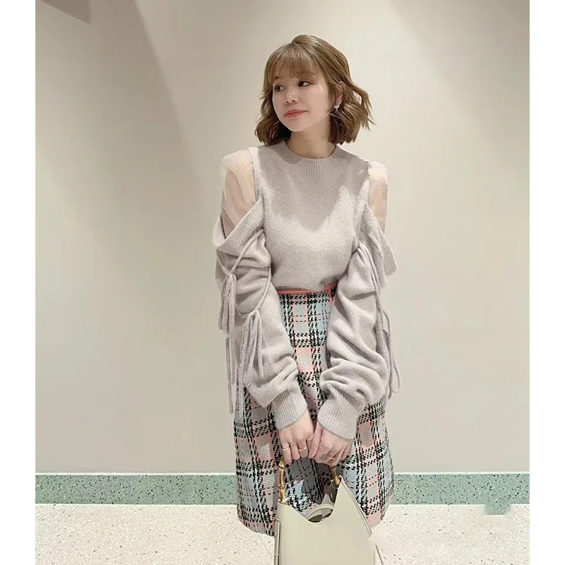 

Gagarich Fashion Women 2025 Early Spring Japanese Style Elegant Mesh Off Shoulder Strap Pullover Top