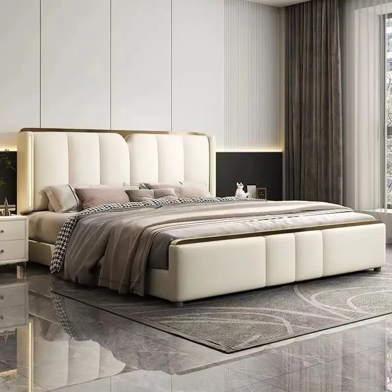 Italian leather light luxury Internet celebrity modern simple master bedroom bed high-end home new 2025 bed with