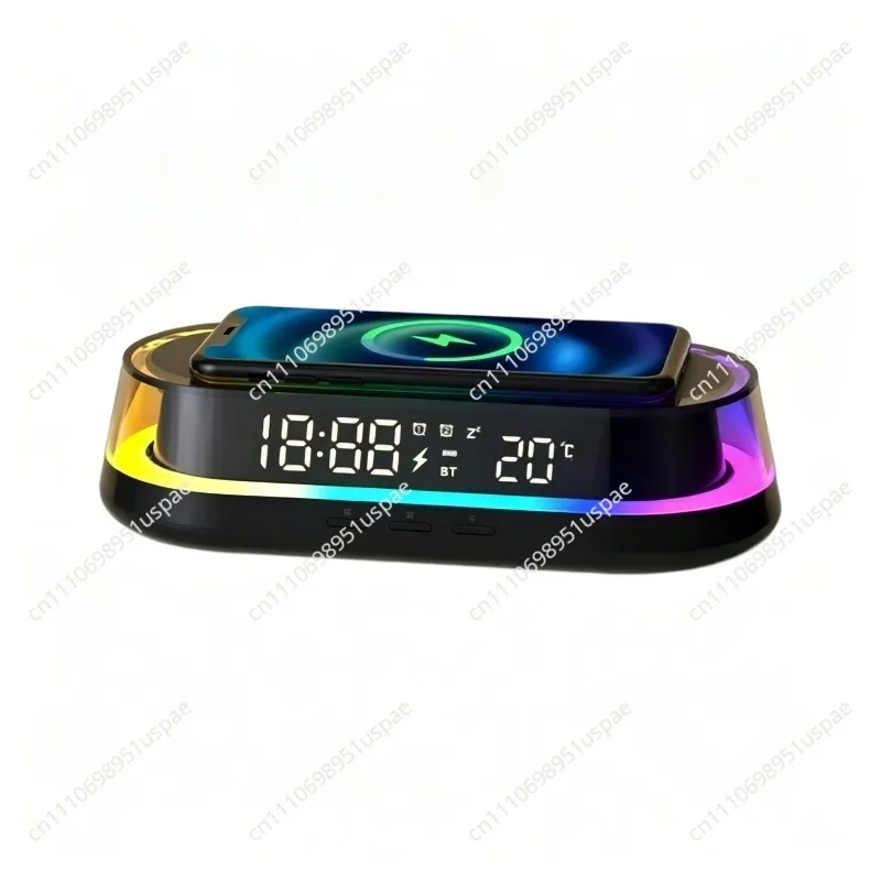 Wireless Charger with Night Light and Clock, Multi-Functional Fast Charging Station, Ambient Atmosphere Mobile Phones Devices