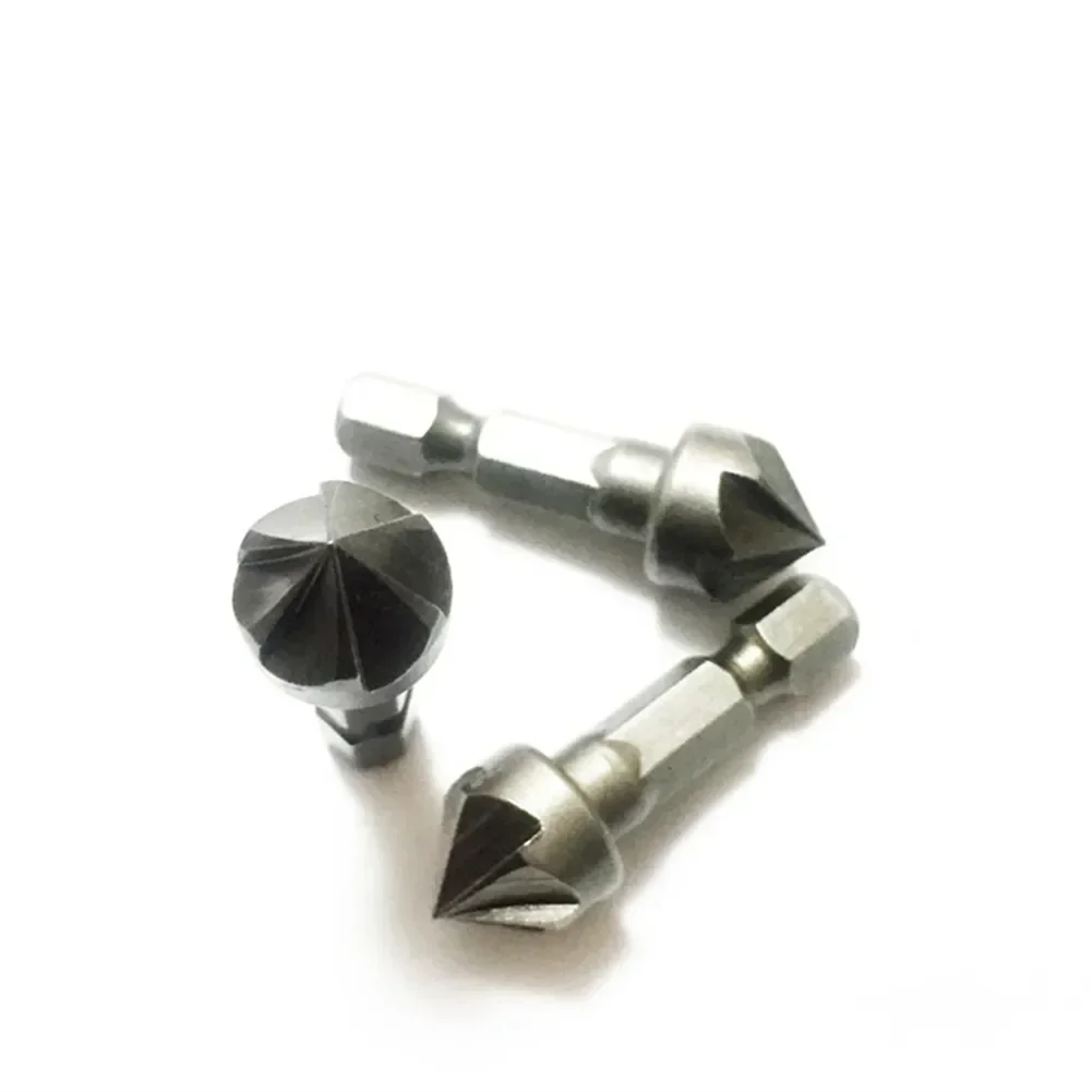 Para biselar desbarbado útil broca de chaflán vástago de 1/4 pulgadas 3 piezas 36*12,7mm 45 # Herramienta de chaflán HCS plateada útil