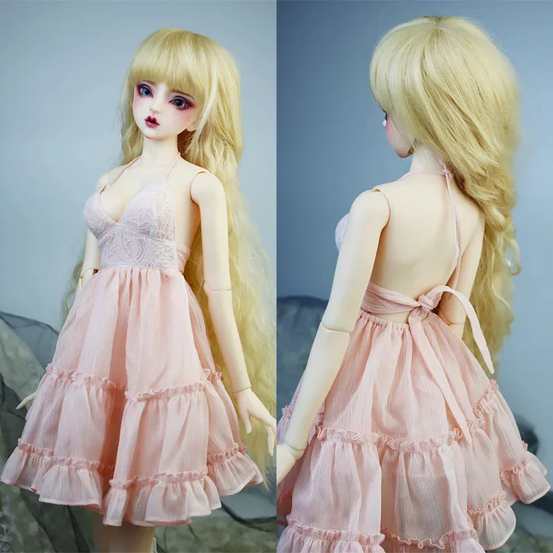 

【High Quality】1/3 Female Sexy Deep V Sling Dress Pink Lace Backless Princess Cake Skirt for BJD Action Figure Body Model