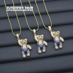 Luxury 18k Gold Plated Full Pave Colorful Zircon Bear Pendant Necklace Cute Bear Animal Necklace for Women Fine Jewelry