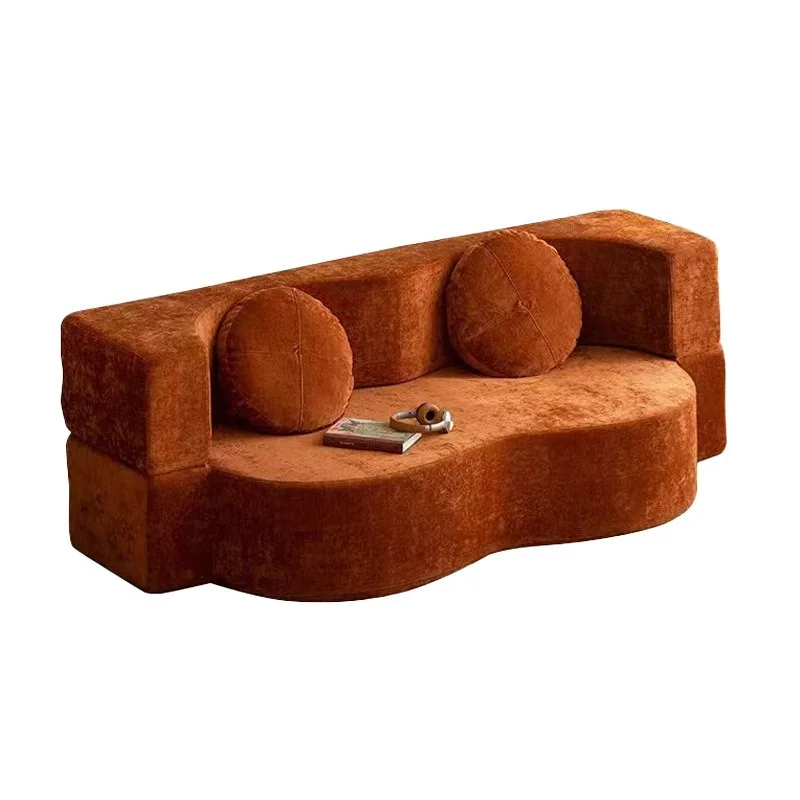 

Compression sofa simple wind small apartment living room double seat foldable square linen fabric lazy sofa