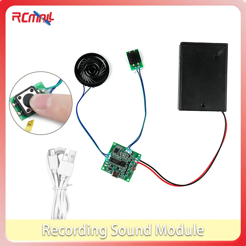 

Recording Module Kit with USB Interface 8M Button Non-loop Playback with Battery Box MP3 WAV Music Programmable Board #T4