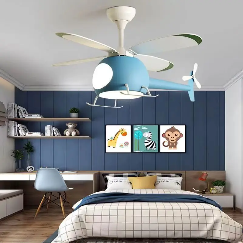 Nordic children's room airplane fan pendant light boys and girls bedroom ceiling light