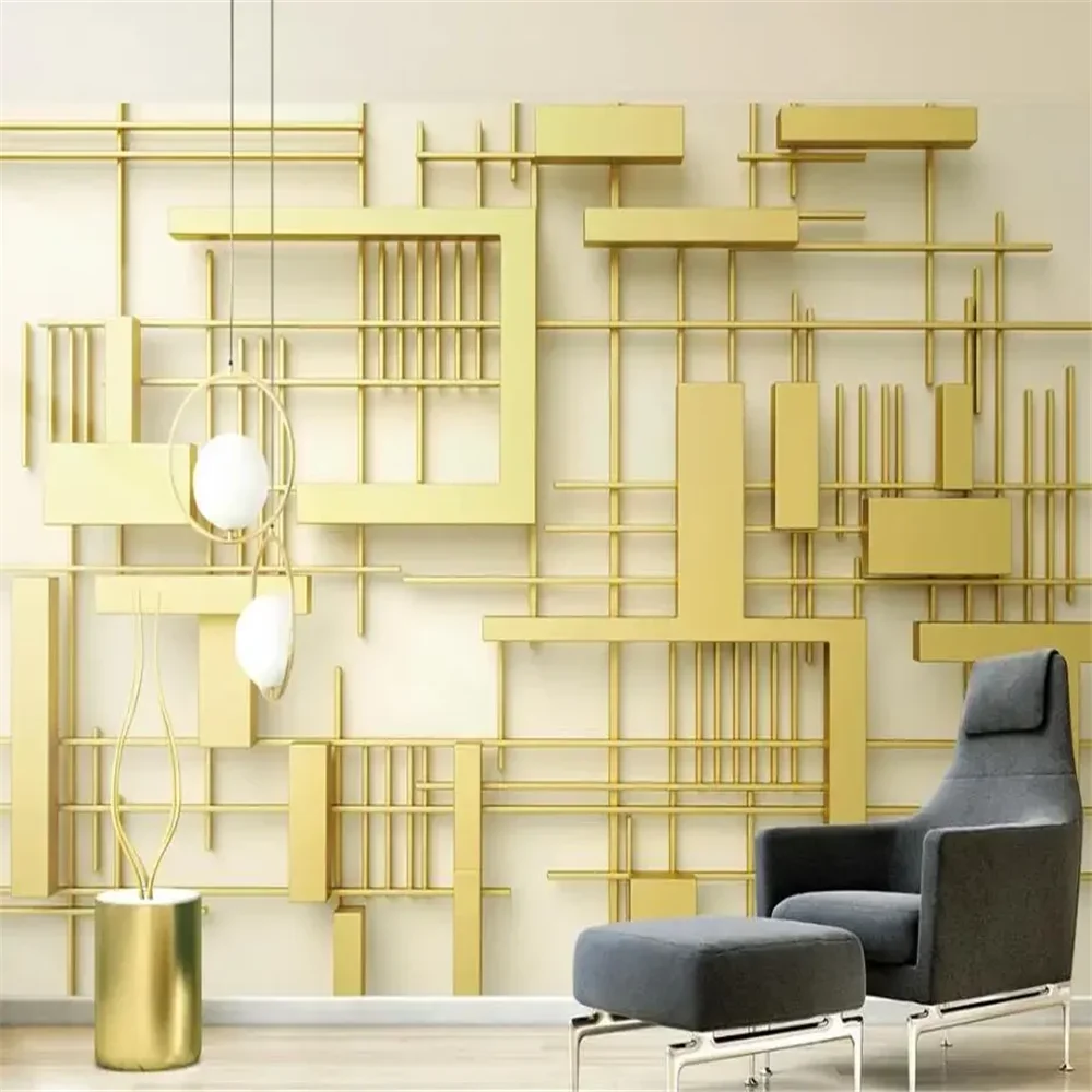 Custom wallpaper mural 3d three-dimensional fashion geometric golden square mosaic TV background wall papel de parede stickers