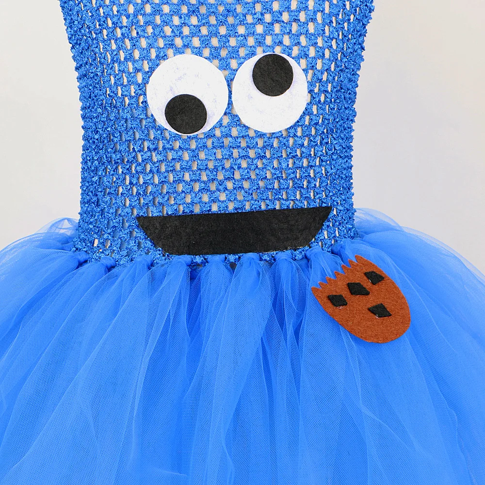 Blue Cookie Monster Tutu Dress for Girls Halloween Costume Cartoon Tulle Kids Birthday Carnival Party Dresses Children Clothing