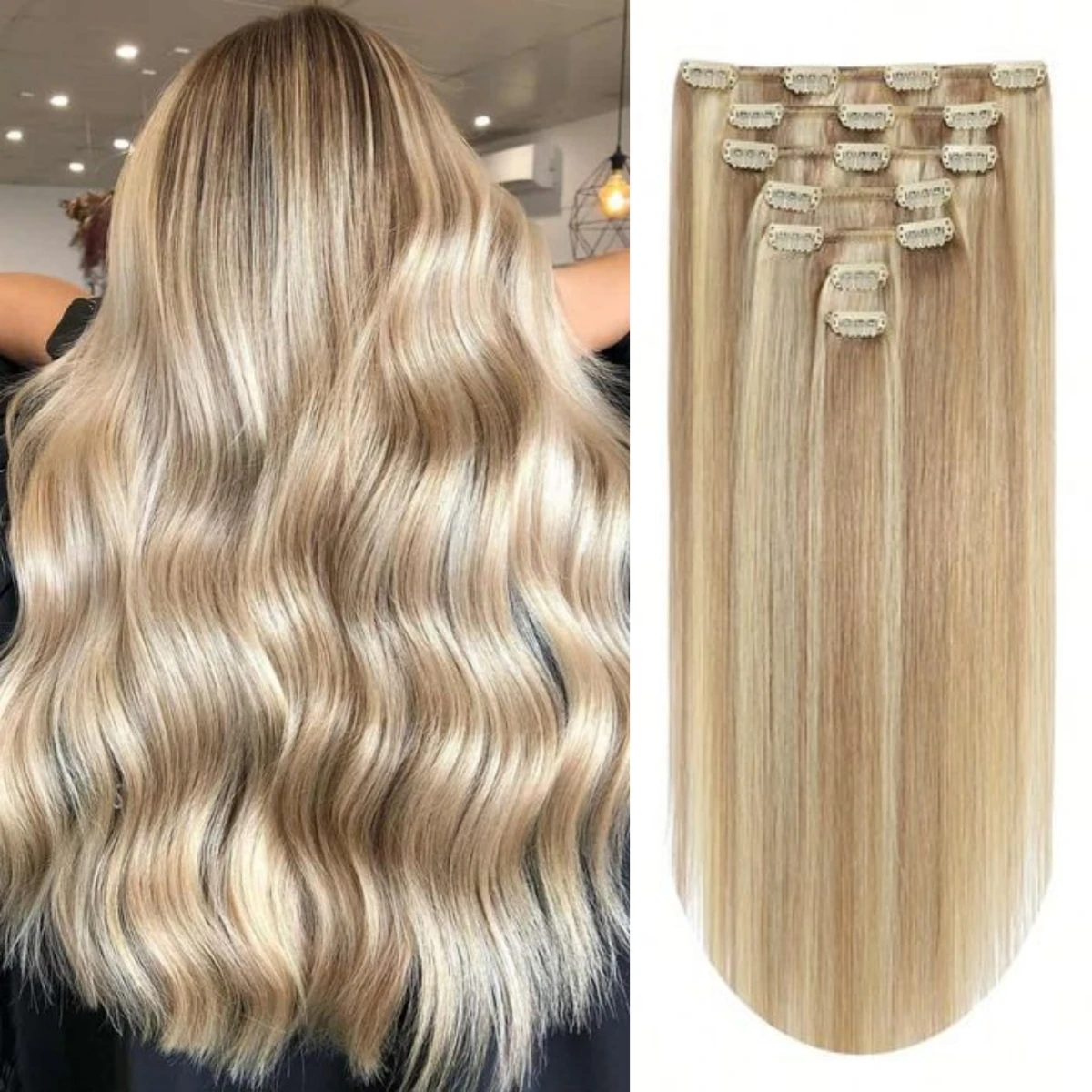 Grampo em extensões de cabelo para mulheres, 100% cabelo humano real, loiro marrom destaque, uso diário, fácil de ir, P8, 613 cores, 8pcs