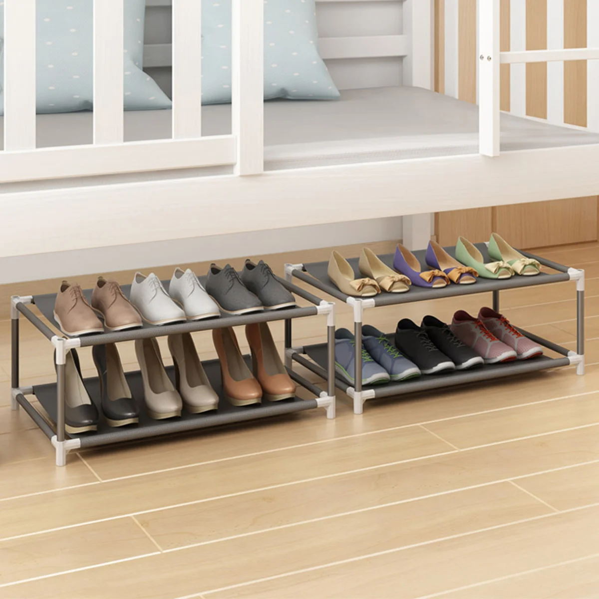 

Bedroom Under Bed Shoe Rack Steel Tube Frame Space Saving Shoes Storage Rack Metal Home Shoes Stand Footwear Storage