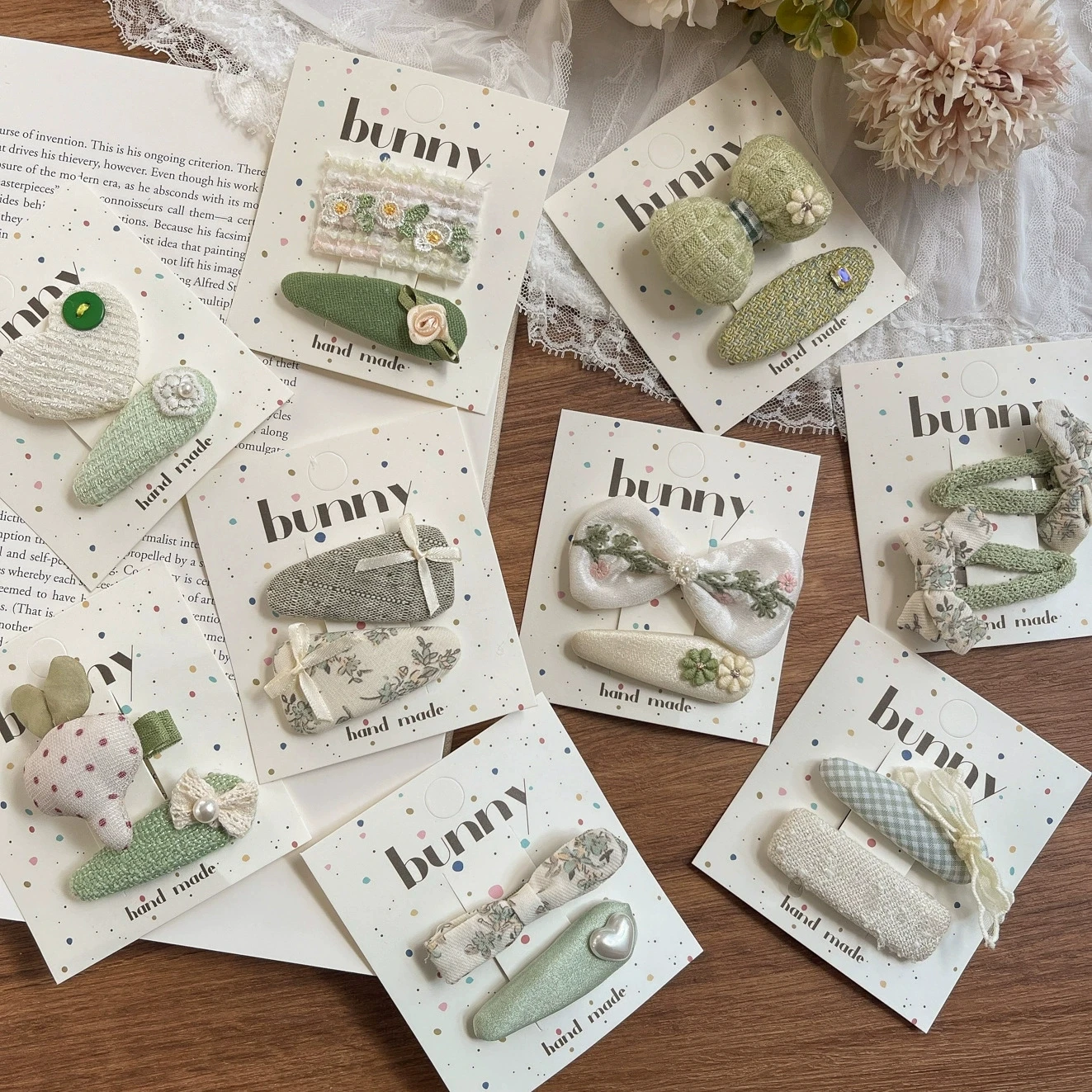 

Little Girls Hair Clips Children's Green Series Hairpin Baby Side Clip Newborn Hair Accessories Kids Fabric Covered Hairclips
