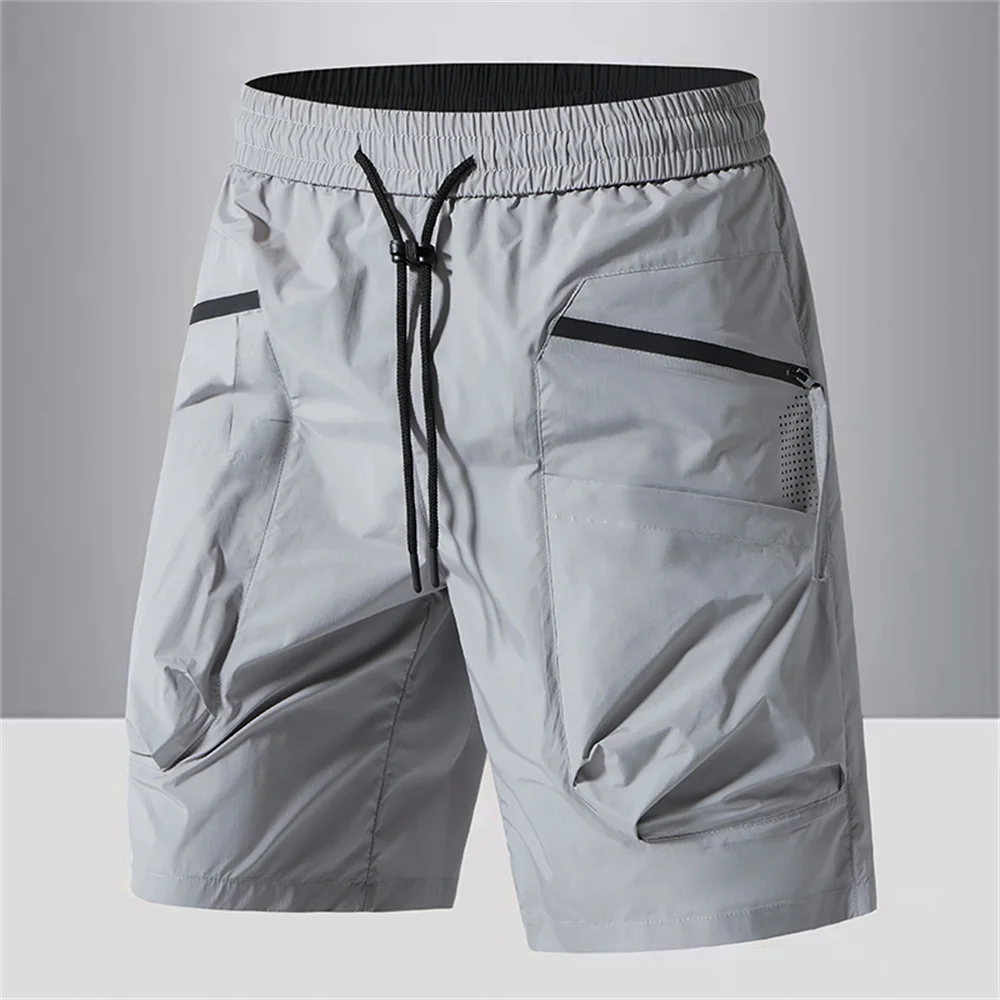 Men Quick Dry Cargo Shorts Summer Lightweight Water Resistant Zipper Pockets Drawstring Waist Breathable Outdoor Sports Shorts