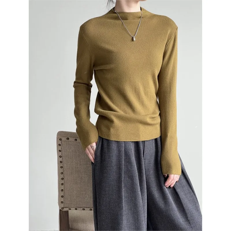 Johnature Korean Simple Half-turtleneck Tops Women New Spring Autumn 2024 Simple Render Knitted Warm Casual Loose Sweaters