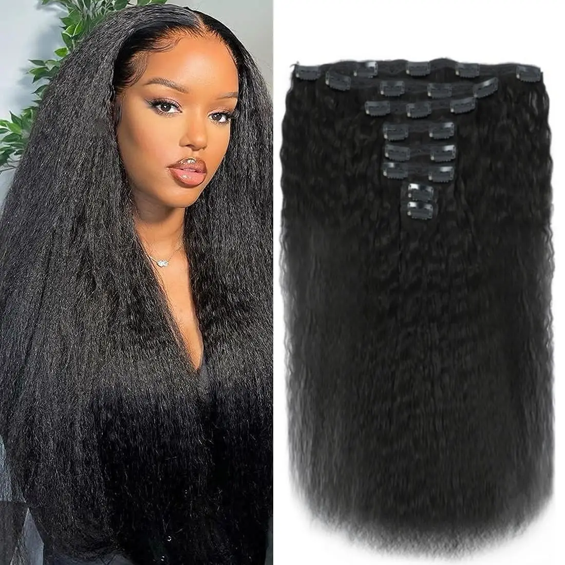 

Кудрявые прямые заколки для наращивания волос, настоящие человеческие волосы, длинные прямые заколки Yaki, 120 г, набор 8 шт., с 20 зажимами, двойные утки, толстые