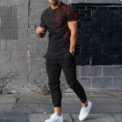 Summer men's T-shirt and pants sports suit abstract gradient 3D printed T-shirt and pants set 2-piece street wear oversized suit