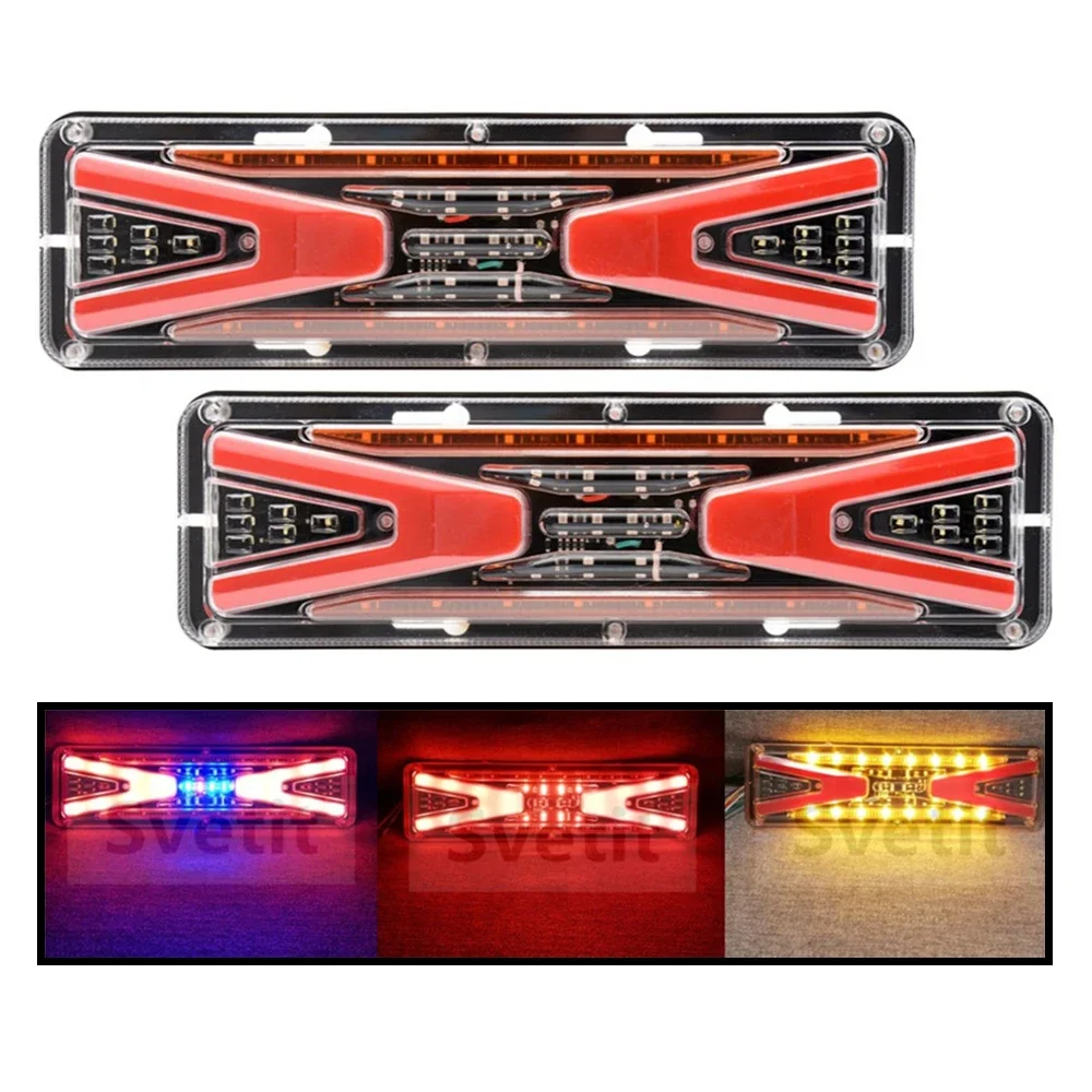 

2Pcs Trailer Rear Lights 12V 24V Truck Dynamic Tail Light RV Caravan Tractor Taillights Turn Signal Brake Reversing Lamp 30cm