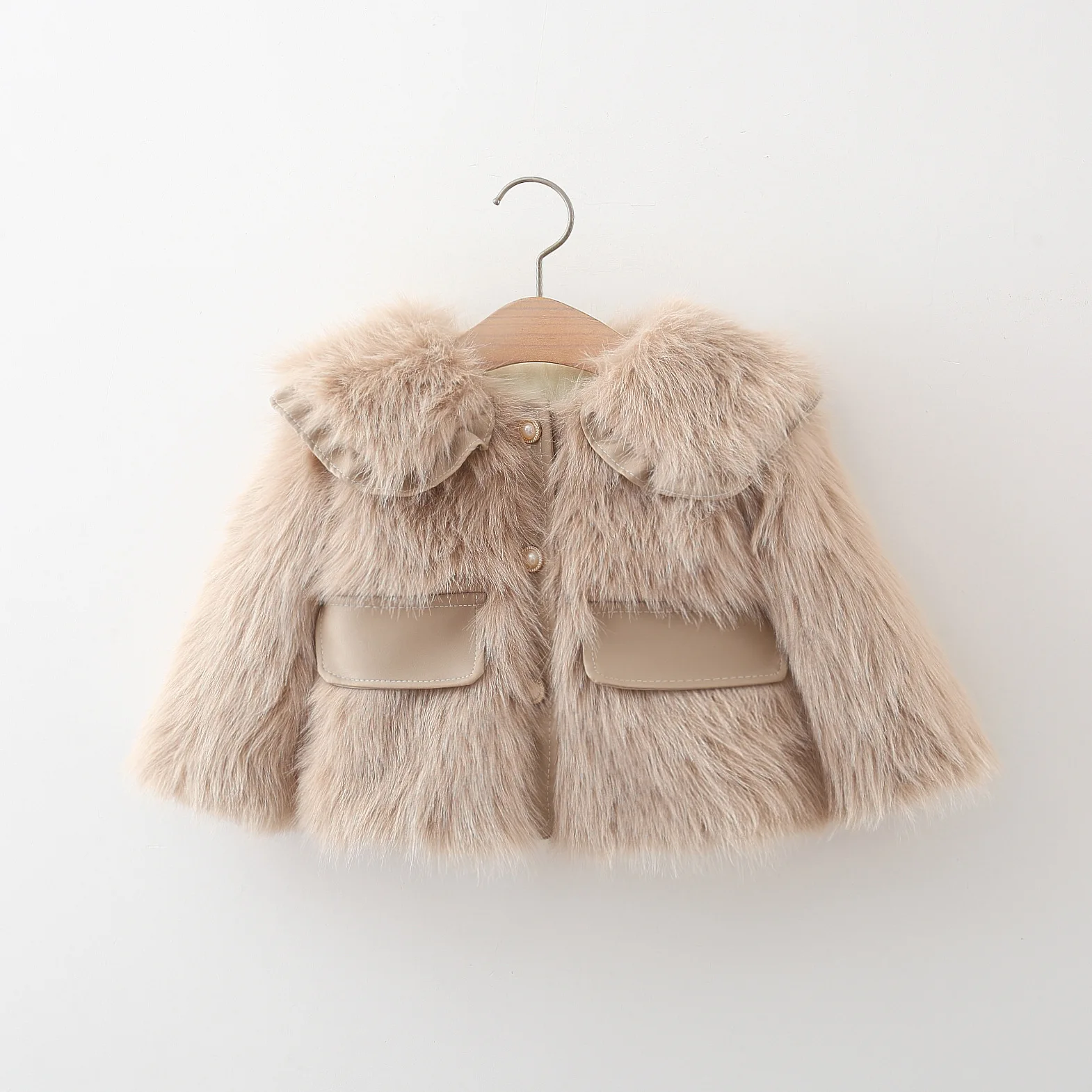 Winter 2024 new two-leather pocket lapel fur sweater jacket for girls clothes Korean version long coat