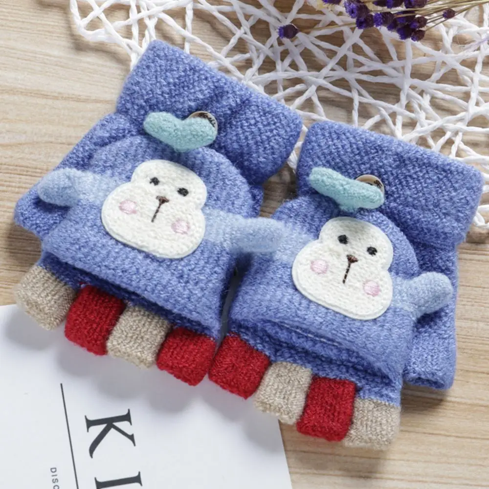 

Design Student Girls Cold protection Clamshell Half Finger Gloves Winter Warm Mittens Kids Fingerless Gloves Knitted Gloves