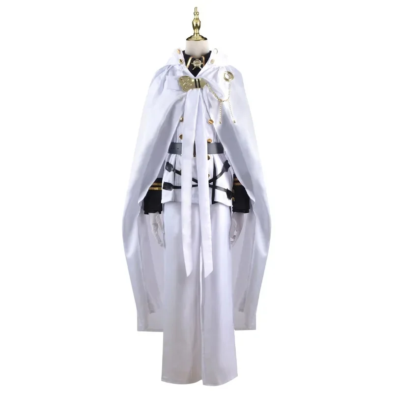 kmn2 Anime Seraph of The End Mikaela Hyakuya Cosplay Costume White Uniform Cloak Wig Halloween Party Cos for Men p;,l2 view 4