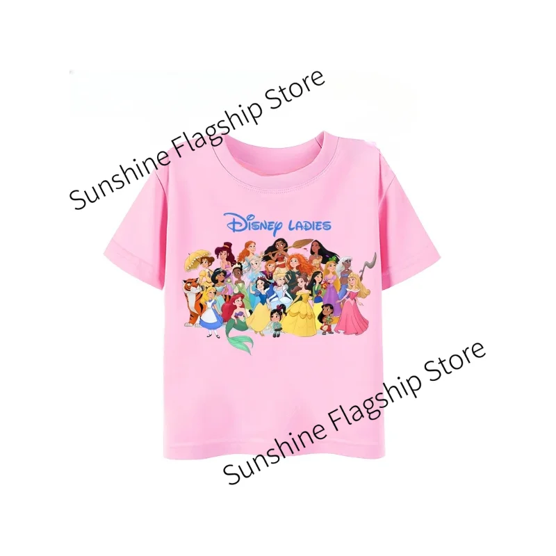 Disney Animated Princess Summer Fashion Cotton Multi-style Children's Cartoon T-shirt Round Neck Short Sleeve Print Pattern Tees