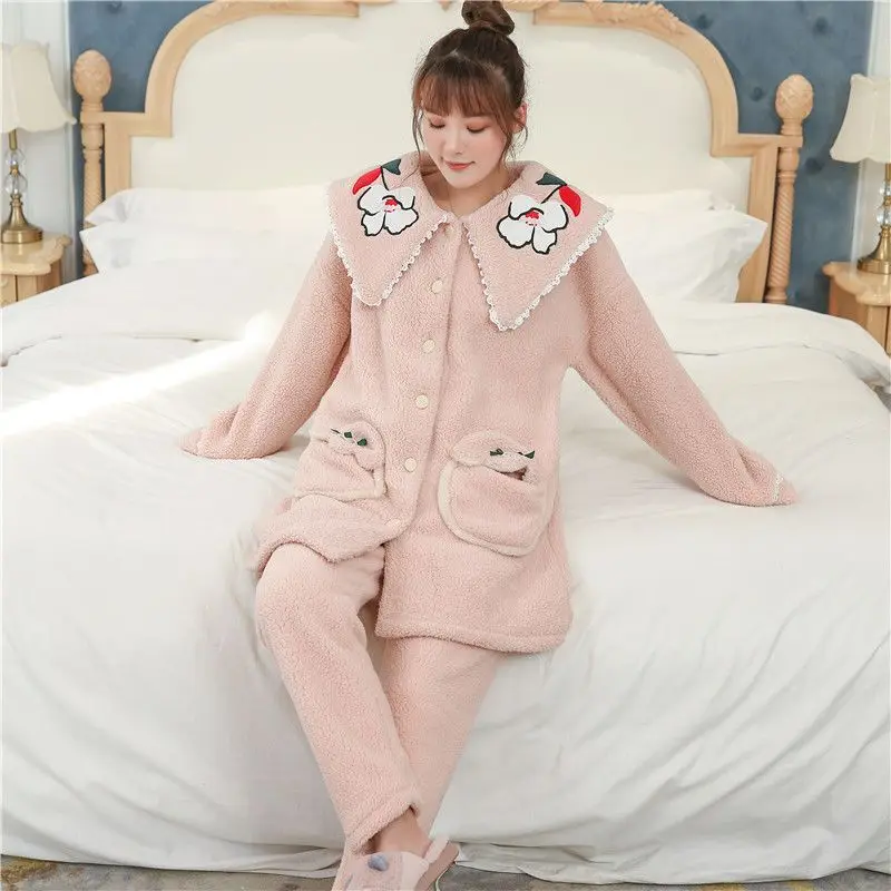 Lamb Wool Pajamas for Women Thickened and Fluffy Warm Winter Sweet and Lovely Students Winter Home Wear Pajamas Outside The Suit