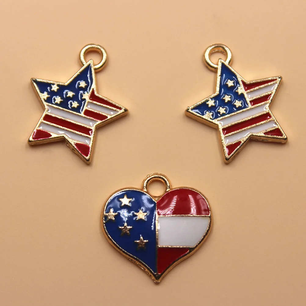 

20Pcs American Flag Heart Pendant Charm Alloy Jewelry Necklace Bracelet Accessories Independence Day Gift Making