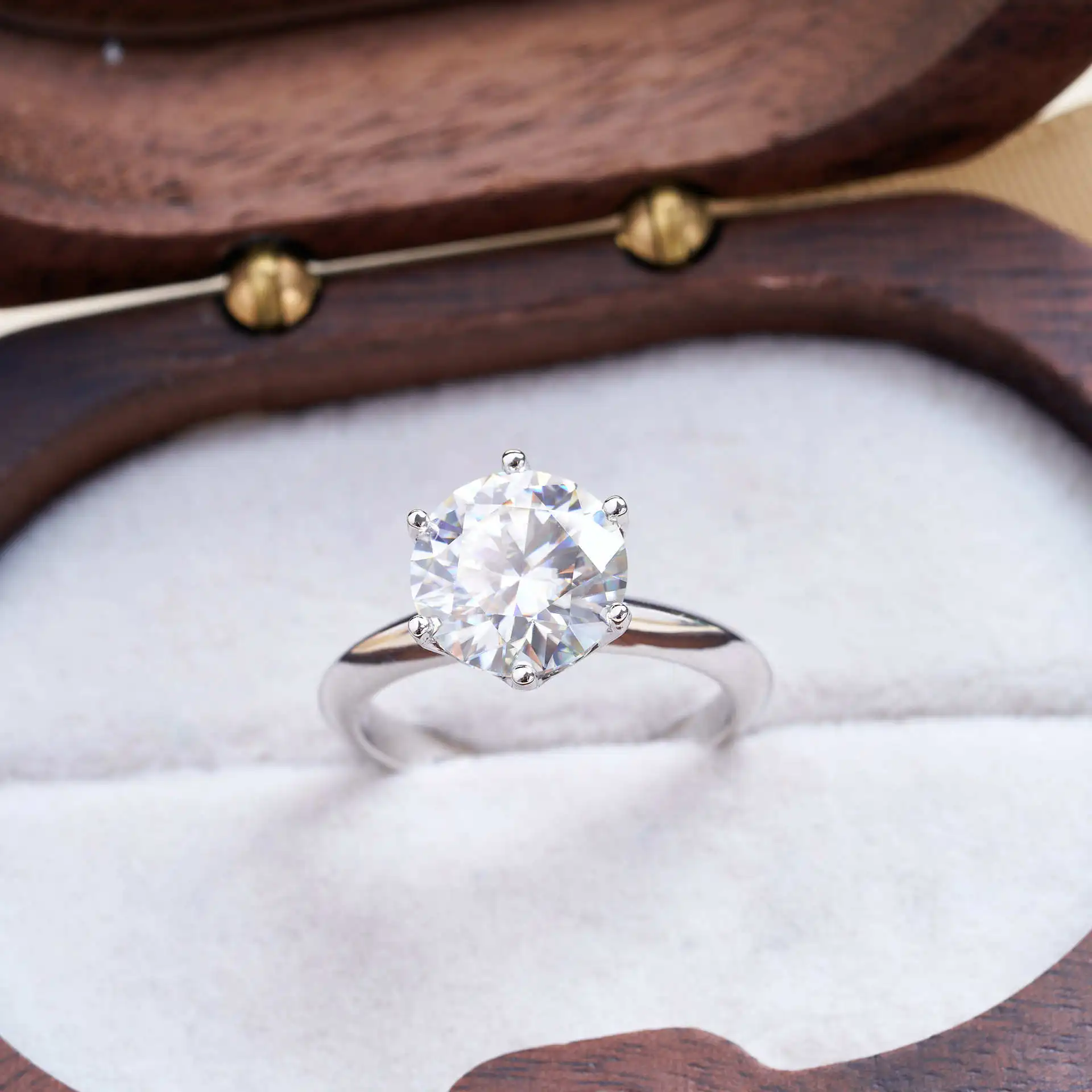 Classic 6 Prongs 5 Carat 11mm Round Moissanite Ring Sterling Silver  High Clarity D Color lab Diamond Rings Woman fine Jewelry