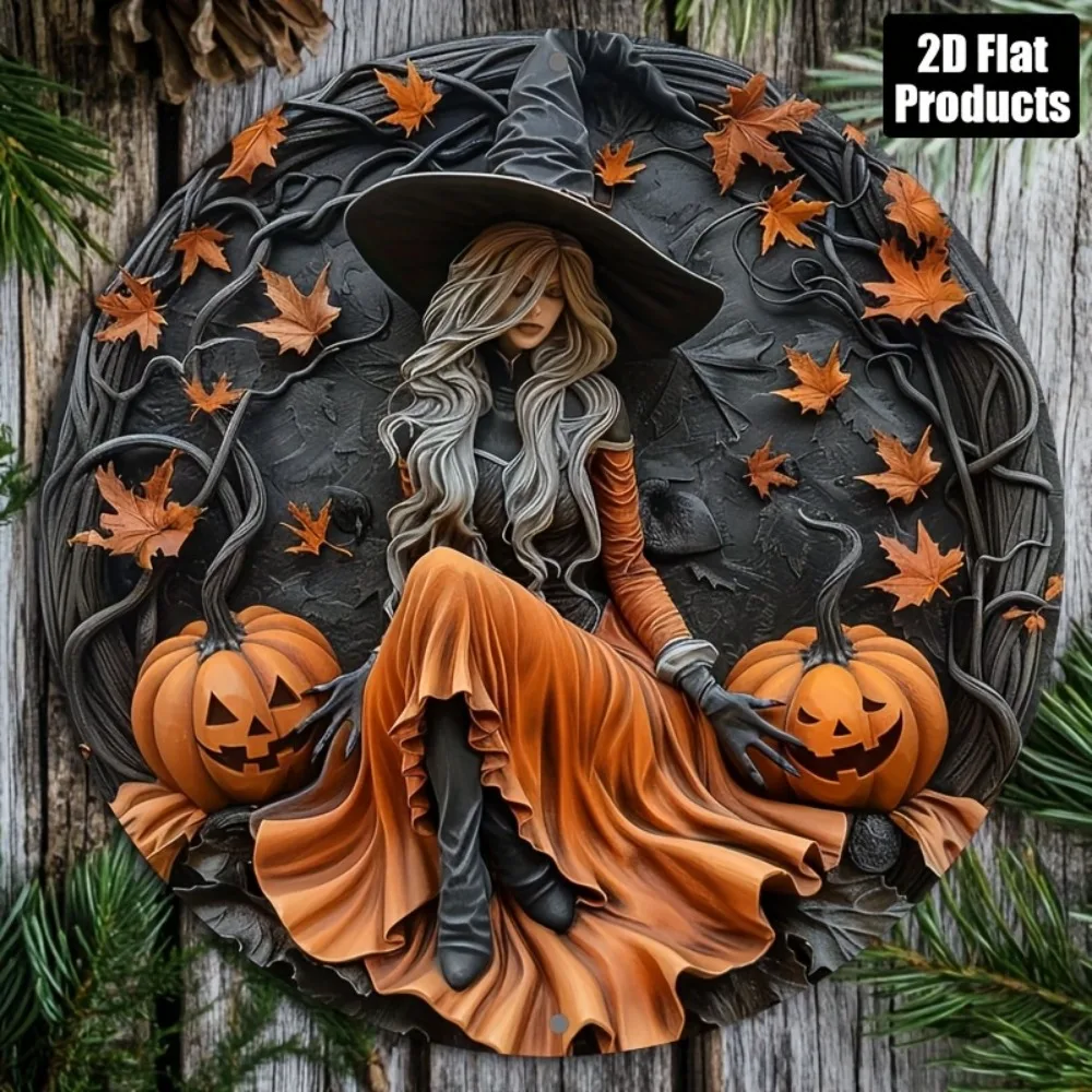 Plaque en métal vintage durable, décoration murale, thème sorcière d'Halloween avec citrouilles, pour maison, bureau, bar, ou décoration murale pour homme.