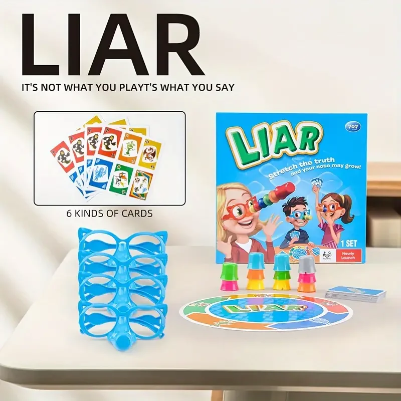 Liar Fibber Board Game for Kids - Educational Party Game with Noses & Glasses, Promotes Family Fun and Interaction, 2-4 Players