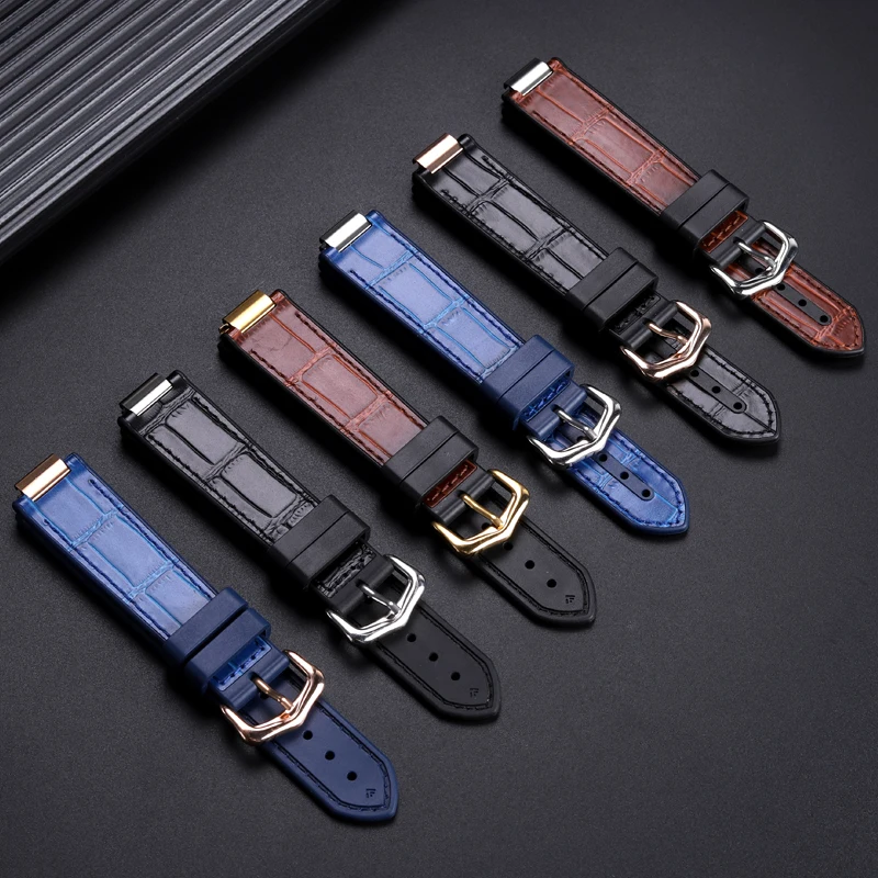 18-11mm 20-12mm Genuine Leather+Rubber bottom Watchband For Cartier Blue Balloon Bracelet Replace Watch Cowhide Strap Men women