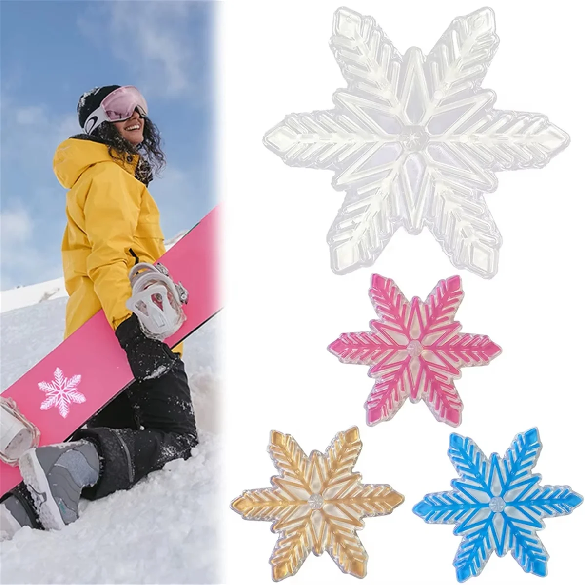 A72Z DIY Snowboard Stomp Pads Tapete de Snowboard Forma de Floco de Neve para Inverno Neve Gelo Esqui Snowboards Stomp Pads Ouro