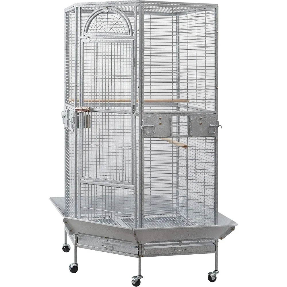 Corner Bird Cage for Cockatiel Parakeet Black and White with White Vein