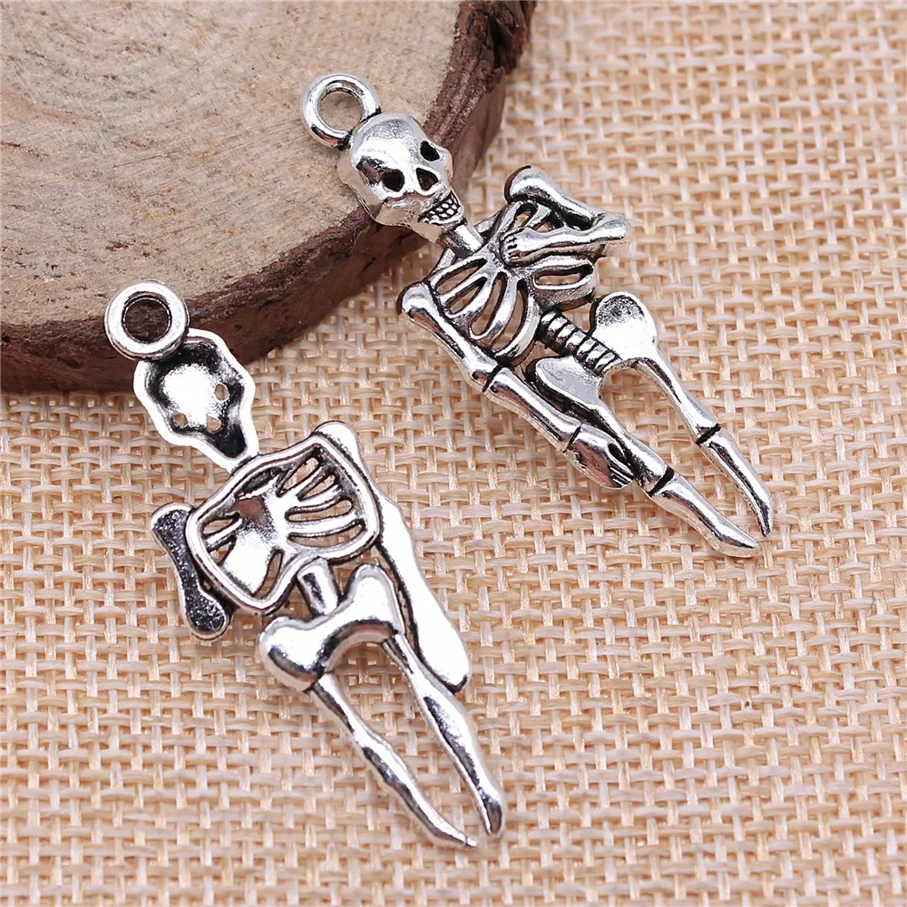 

80pcs 41x15mm Antique Gold Antique Silver Color Antique Bronze Skull Skeleton Charm Pendant For Jewelry Making