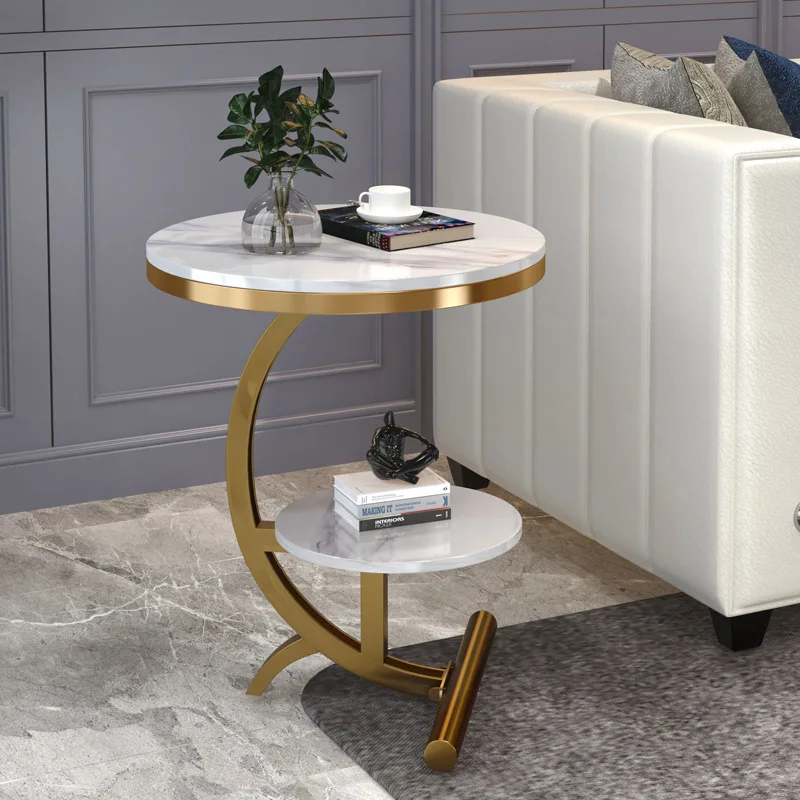 Light Luxury Side Table Wrought Iron Marble Sofa Small Coffee Table Balcony Small Round Table Bedside Table Nordic Net Red Doubl