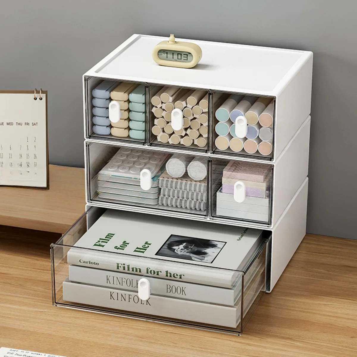 Drawer Storage Box Stackable Multi-functional Desktop Organizer Drawer Box Transparent Cosmetic Jewelry Stationery Organizer