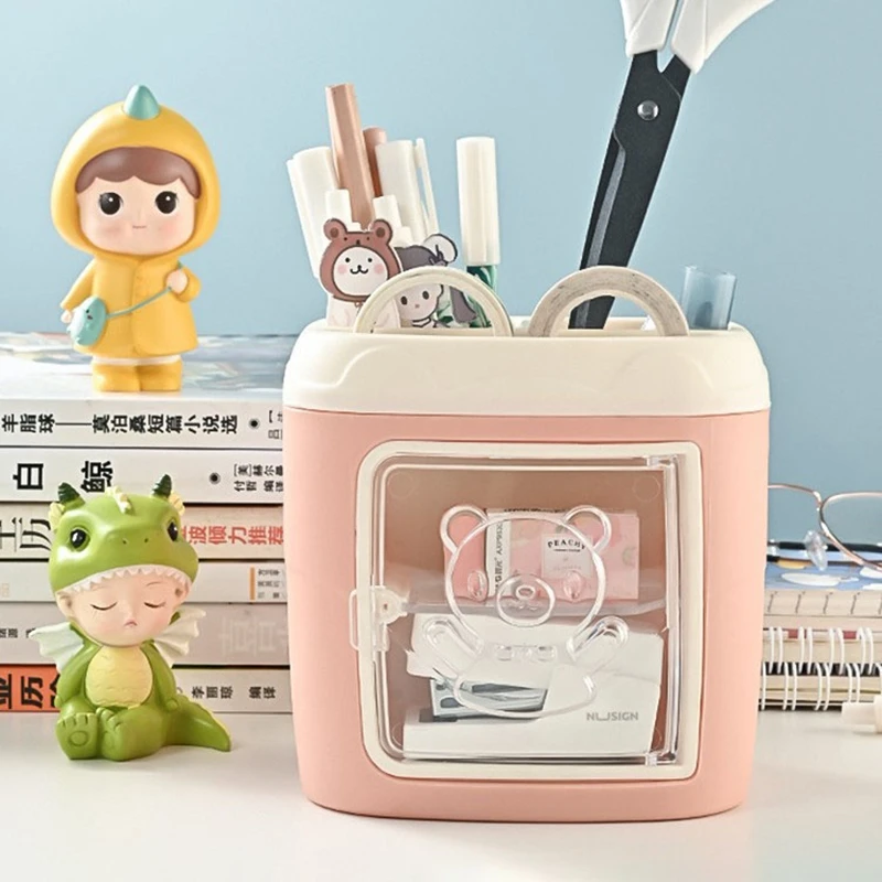 Cute Bear Pencil Holder Pen Table Organizer Multipurpose Decoration Box For Home Office Desktop Stationeries