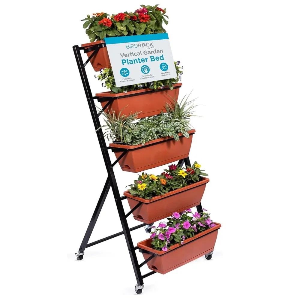 

5-Tier Vertical Garden Planter Bed - Raised Flower Stand - Rolling Plant Tower - Weather Resistant Box, Customized