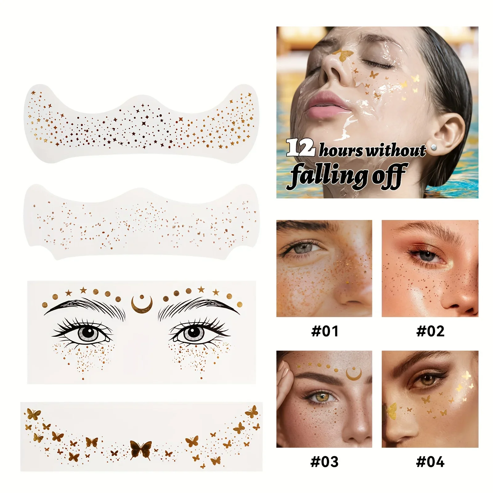 

Hot Stamping Tattoo Stickers, Glitter Waterproof Star Butterfly Pattern Freckle Stickers, Suitable For Parties